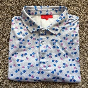 Redvanly Polo Shirt Mens L Floral Blue Lavender Leone NWOT
